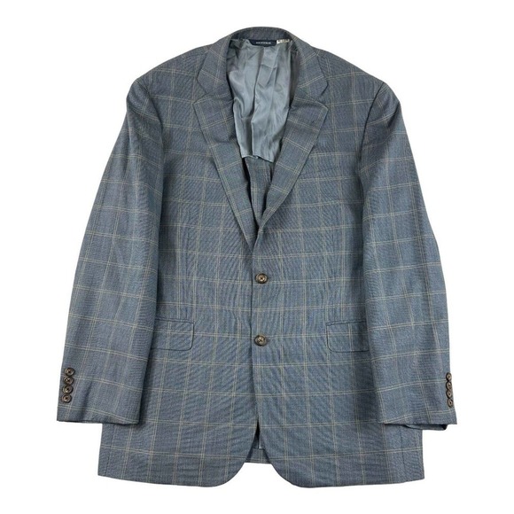 Brooks Brothers Blue Tan Checked Madison BrooksCool Half Lined Wool Blazer 44L - Picture 1 of 8